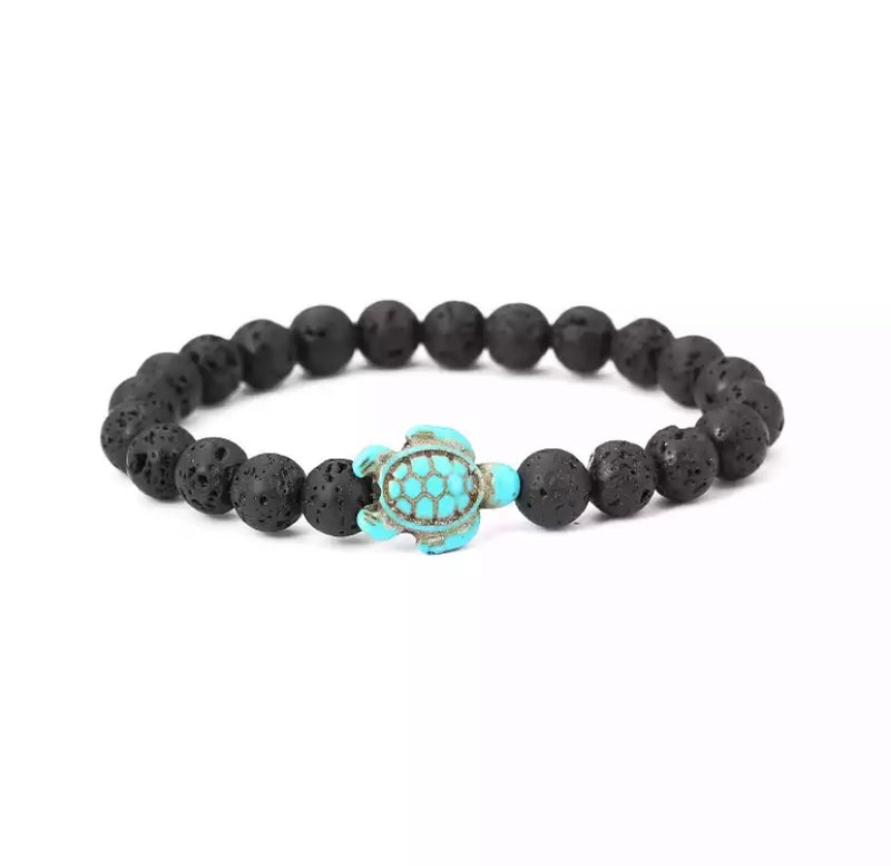 Lava Volcanic Stone and Turquoise Turtle beaded bracelet